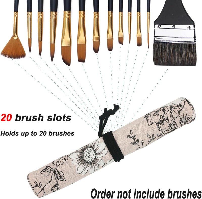 Funny live Paint Brush Holder Art Supplies, Artist Brush Holder & Art Supply Storage Organizer Roll-Up Case Bag, Protect Acrylic Oil Watercolor Paintbrushes (Peony-20 Slot Pockets) - Image 2